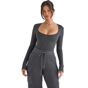 NEW House of CB Marianna Bodysuit Charcoal XS
